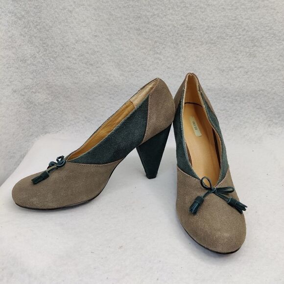 Kimchi blue Suede Heels Sz 7 Gray Green Tassels - Picture 6 of 14